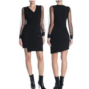 Gracia Polka Dot Mesh Sleeve Dress in Black Size Large
